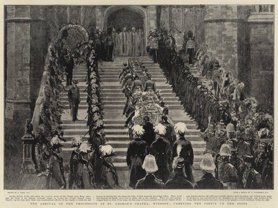La Llegada de la Procesión a la Capilla de San Jorge, Windsor, llevando el Ataúd por las Escaleras de Joseph Nash